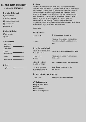 Biyoloji Öğretmeni CV Örnekleri cv indir